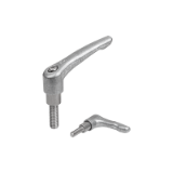K0123 - Palancas de sujeción de fundición inyectada de cinc con collar alargado y rosca exterior, partes de acero, de acero inoxidable