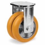TR polyurethane wheels with ergonomic round profile, aluminium centre, twin fixed electrowelded bracket (EEG MHD) - Wheels in 'TR' polyurethane, high thickness and rounded profile with aluminum core