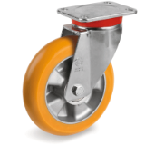TR polyurethane wheels with ergonomic round profile and aluminium centre, extra heavy duty (EP) brackets
