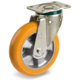 65ER SRP/PT - High thickness "TR" polyurethane wheels with ergonomic rounded profile, aluminum center, "PT" type swivel support