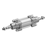 Double-acting, cushioning: pneumatically, with magnetic piston, piston rod: external thread, through