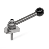 GN 918.6 - Clamping Bolts, Stainless Steel, Upward Clamping, Screw from the Operator's Side, Type KVS with ball lever, angular (serration)