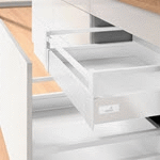 Internal pot-and-pan drawer 100 with railing, height 144 mm, Lengthwise railing