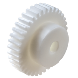 MAE-STZR-M0.7-POM-WS - Ingranaggi cilindrici in POM bianco, con mozzo unilaterale, modulo 0,7, larghezza denti 5mm