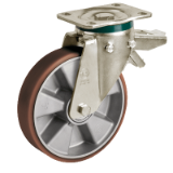 58 SRP/PT FR - "TR POWERHIGH"  polyurethane wheels, aluminium centre, swivel top plate bracket type "PT" with brake