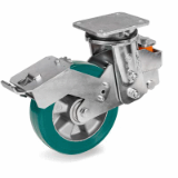 SRP/EES MHD FR - “TR-ROLL” polyurethane wheels, aluminium centre, swivel top plate electrowelded sprung-loaded bracket type EES MHD with adjustable front brake