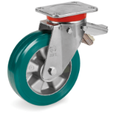 SRP/EP - "TR-ROLL" polyurethane wheels, aluminium centre, swivel top plate bracket type "EP" with brake