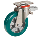 SRP/P FR - "TR-ROLL" polyurethane wheels, aluminium centre, swivel top plate bracket type "P" with brake