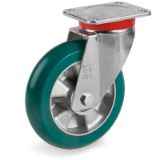 SRP/EP - "TR-ROLL" polyurethane wheels with ergonomic round profile, aluminium centre swivel top plate bracket type "EP"