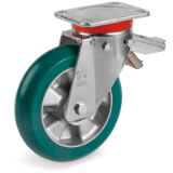 SRP/EP FR - "TR-ROLL" polyurethane wheels with ergonomic round profile, aluminium centre, swivel top plate bracket type "EP" with djustable rear brake