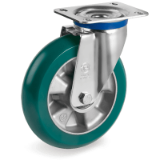 SRP/M - "TR-ROLL" polyurethane wheels with ergonomic round profile, aluminium centre, swivel top plate bracket type "M"