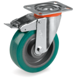 NY SRP/NL FR - "TR-ROLL" polyurethane wheels with polyamide 6 centre, standard duty "NL" swivel top plate bracket with front locking brake