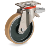 SRP/P FR - Vulkolan® wheels, forged steel centre, swivel top plate bracket type "P", with brake