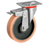 SRP/NL FR - Vulkolan® wheels, cast iron centre, swivel top plate bracket type "NL" with brake