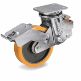 SRP/EES MHD FR - “TR” polyurethane wheels, cast iron centre, swivel top plate electrowelded sprung-loaded bracket type EES MHD with adjustable front brake