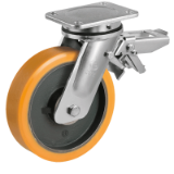 SRP/EE MHD FR - "TR" polyurethane wheels, swivel top plate bracket type "EE MHD" with brake