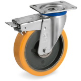 SRP/M FR - "TR" polyurethane wheels, swivel top plate bracket type "M" with brake