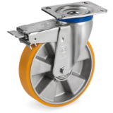 SRP/M FR - "TR" polyurethane wheels, aluminium centre, swivel top plate bracket type "M" with brake