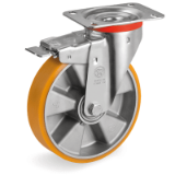 SRP/NL FR - "TR" polyurethane wheels, aluminium centre, swivel top plate bracket type "NL" with brake