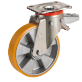 SRP/P FR - "TR-POWERHIGH" polyurethane wheels, aluminium centre, swivel top plate bracket type "P" with brake