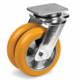 TR polyurethane wheels with ergonomic round profile, aluminium centre, twin swivel electrowelded bracket (EEG MHD) - Wheels in 'TR' polyurethane, high thickness and rounded profile with aluminum core