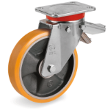 SRP/EP FR - "TR" polyurethane wheels, cast iron centre, swivel top plate bracket type "EP" with brake