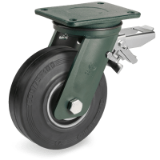 SRP/EE HD FR - "SIGMA ELASTIC" rubber wheels, cast iron centre, swivel top plate bracket type "EE HD" with brake