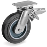 SRP/EE MHD FR - "SIGMA ELASTIC" rubber wheels, cast iron centre, swivel top plate bracket type "EE MHD" with brake