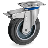 SRP/M FR - "SIGMA ELASTIC" rubber wheels, cast iron centre, swivel top plate bracket type "M" with bracket