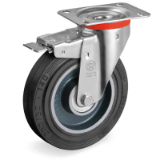 SRP/NL FR - "SIGMA ELASTIC" rubber wheels, cast iron centre, swivel top plate bracket type "NL" with brake