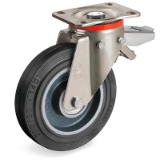 SRP/P FR - "SIGMA ELASTIC" rubber wheels, cast iron centre, swivel top plate bracket type "P" with bracket