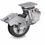 SRP/EES MHD FR - Sigma elastic rubber wheels, aluminium centre, swivel top plate electrowelded sprung-loaded bracket type EES MHD with adjustable front brake