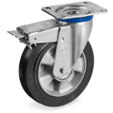SRP/M FR - "SIGMA ELASTIC" rubber wheels, aluminium centre, swivel top plate bracket type "M" with brake