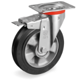 SRP/NL FR - "SIGMA ELASTIC" rubber wheels, aluminium centre, swivel top plate bracket type "NL" with brake