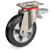 SRP/P FR - "SIGMA ELASTIC" rubber wheels, aluminium centre, swivel top plate bracket type "P" with brake