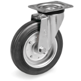 Black rubber wheels with pressed steel discs centre, light-duty brackets (SL)