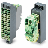 726-622 - Common potential matrix patchboard, Marking 1-24, with 2 input modules incl. end plate, Color of modules: green-yellow, Numbering of modules arranged vertically, for 19" racks, Slimline version